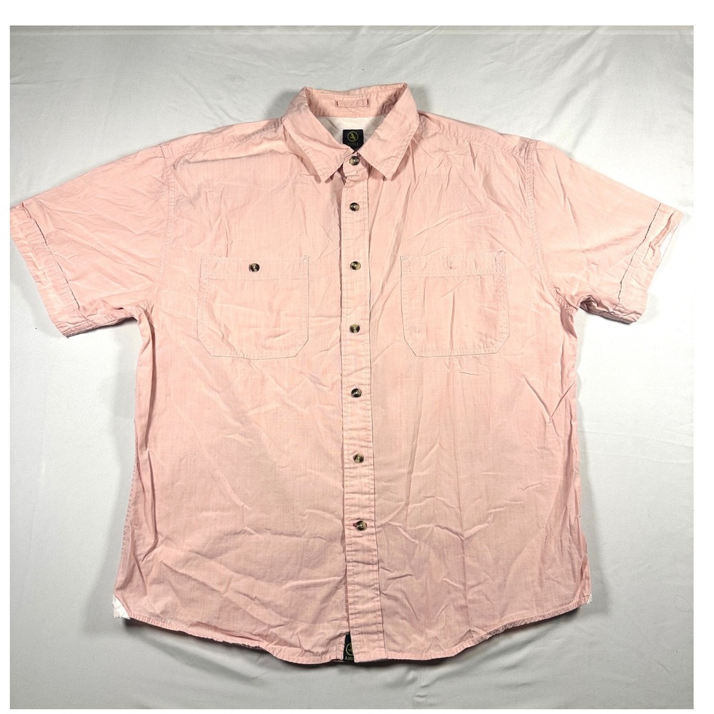 Aigle Mens Short Sleeve Button Down Shirt Peach Pink Dual Pocket Outdoor‎ Large